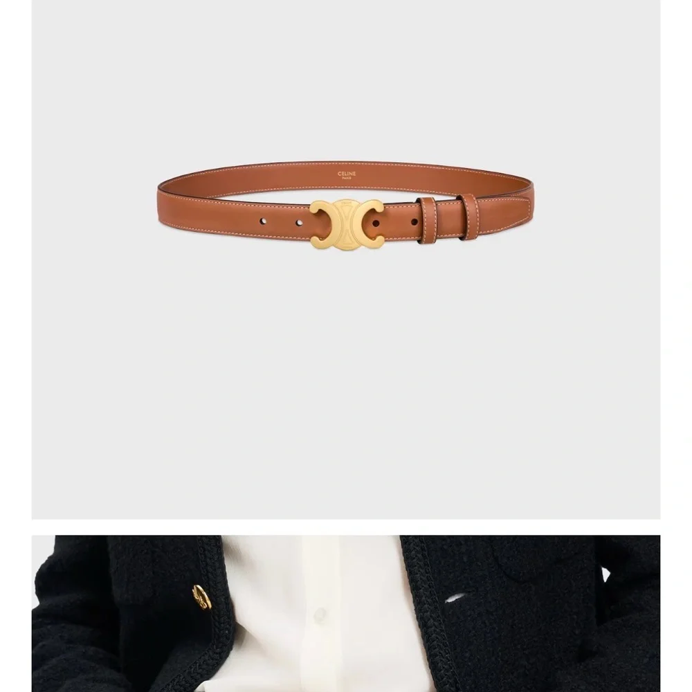 Celine Tan Leather Belt with Gold Double C Buckle - Picture 4 of 4
